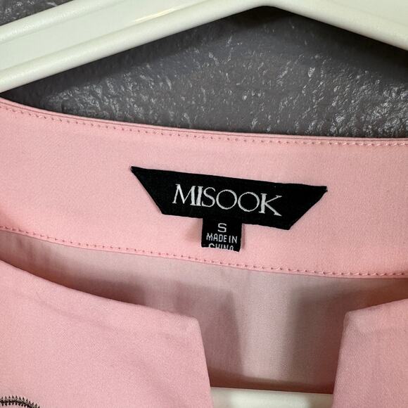 Misook Embroidered Dress Pink Size Small Poplin Drop Waist Floral V Neck - Picture 5 of 7